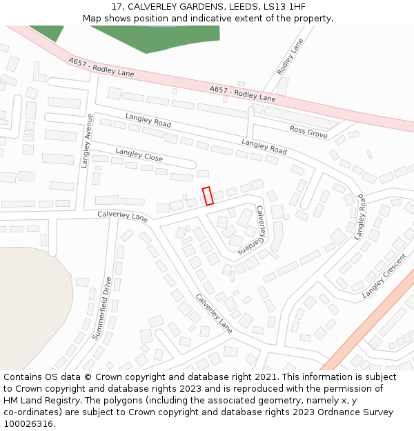 17, CALVERLEY GARDENS, LEEDS, LS13 1HF: Location map and indicative extent of plot
