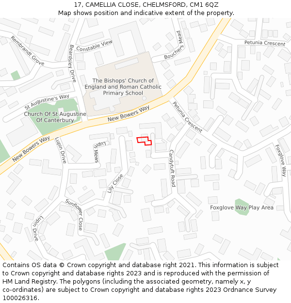 17, CAMELLIA CLOSE, CHELMSFORD, CM1 6QZ: Location map and indicative extent of plot