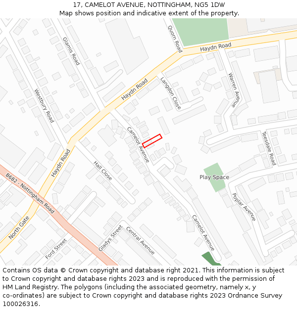 17, CAMELOT AVENUE, NOTTINGHAM, NG5 1DW: Location map and indicative extent of plot