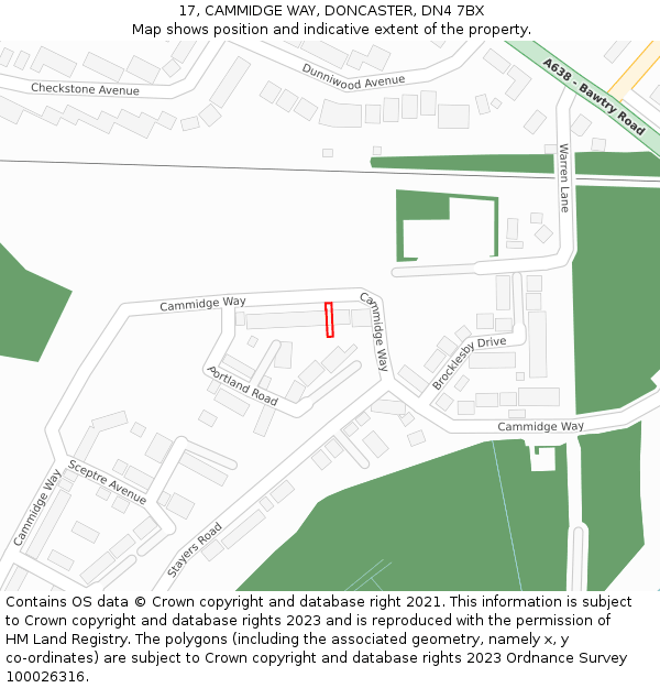 17, CAMMIDGE WAY, DONCASTER, DN4 7BX: Location map and indicative extent of plot