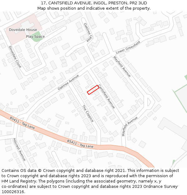17, CANTSFIELD AVENUE, INGOL, PRESTON, PR2 3UD: Location map and indicative extent of plot