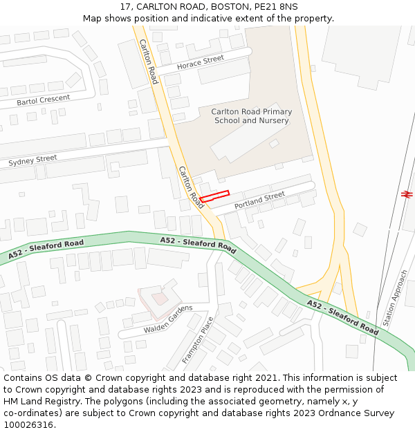 17, CARLTON ROAD, BOSTON, PE21 8NS: Location map and indicative extent of plot