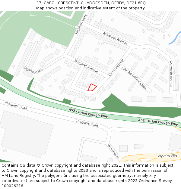 17, CAROL CRESCENT, CHADDESDEN, DERBY, DE21 6PQ: Location map and indicative extent of plot
