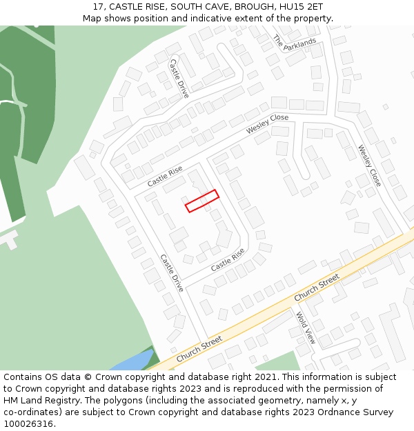 17, CASTLE RISE, SOUTH CAVE, BROUGH, HU15 2ET: Location map and indicative extent of plot