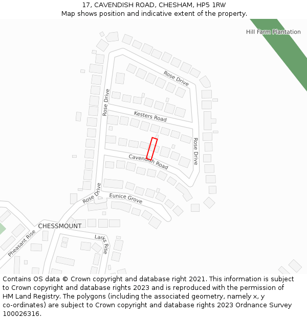 17, CAVENDISH ROAD, CHESHAM, HP5 1RW: Location map and indicative extent of plot
