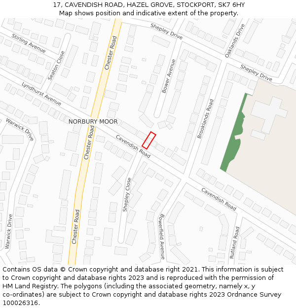 17, CAVENDISH ROAD, HAZEL GROVE, STOCKPORT, SK7 6HY: Location map and indicative extent of plot