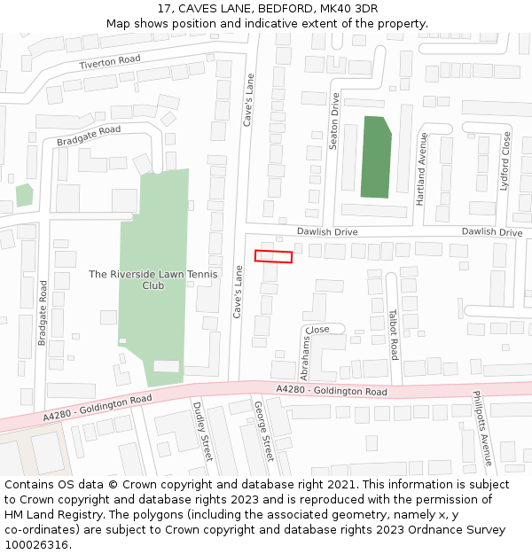 17, CAVES LANE, BEDFORD, MK40 3DR: Location map and indicative extent of plot
