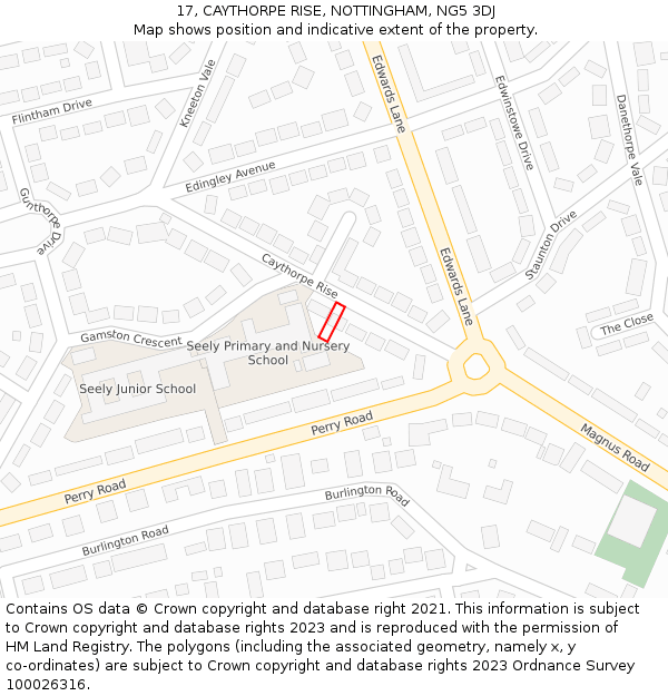17, CAYTHORPE RISE, NOTTINGHAM, NG5 3DJ: Location map and indicative extent of plot