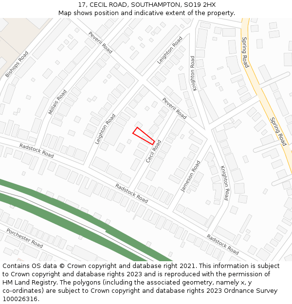17, CECIL ROAD, SOUTHAMPTON, SO19 2HX: Location map and indicative extent of plot