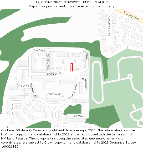17, CEDAR DRIVE, SEACROFT, LEEDS, LS14 6US: Location map and indicative extent of plot