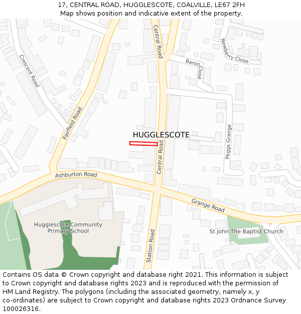 17, CENTRAL ROAD, HUGGLESCOTE, COALVILLE, LE67 2FH: Location map and indicative extent of plot