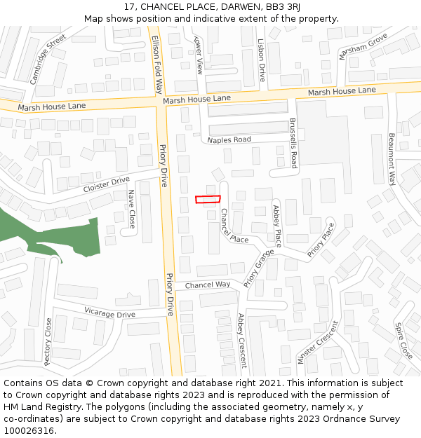 17, CHANCEL PLACE, DARWEN, BB3 3RJ: Location map and indicative extent of plot