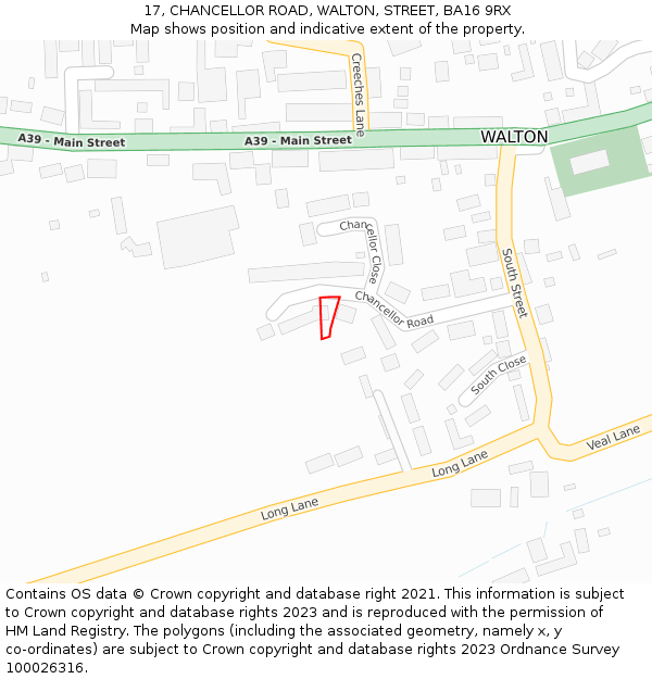 17, CHANCELLOR ROAD, WALTON, STREET, BA16 9RX: Location map and indicative extent of plot