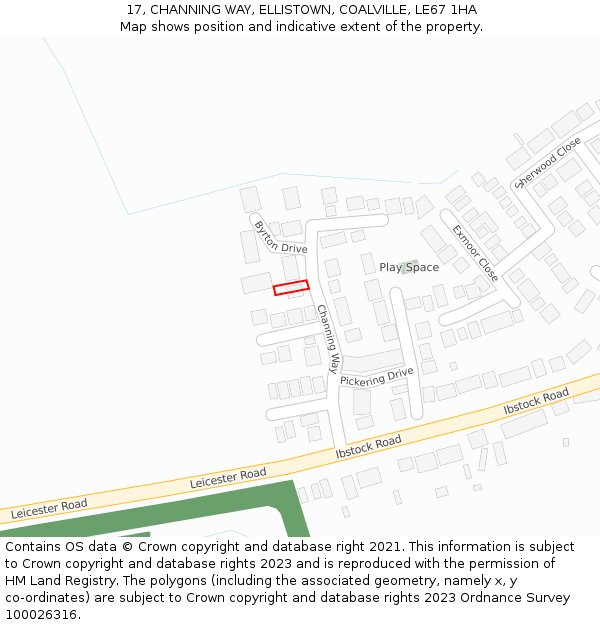 17, CHANNING WAY, ELLISTOWN, COALVILLE, LE67 1HA: Location map and indicative extent of plot