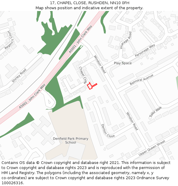 17, CHAPEL CLOSE, RUSHDEN, NN10 0FH: Location map and indicative extent of plot