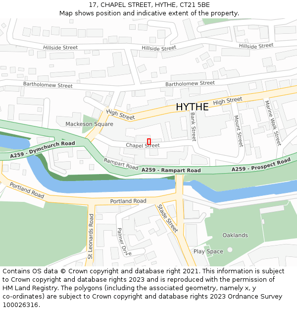 17, CHAPEL STREET, HYTHE, CT21 5BE: Location map and indicative extent of plot