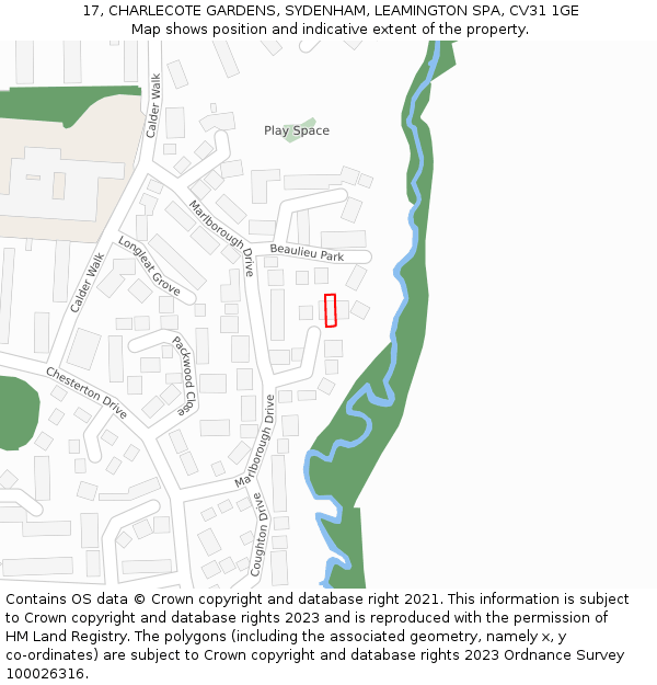 17, CHARLECOTE GARDENS, SYDENHAM, LEAMINGTON SPA, CV31 1GE: Location map and indicative extent of plot