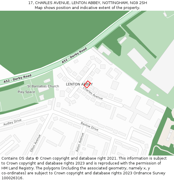 17, CHARLES AVENUE, LENTON ABBEY, NOTTINGHAM, NG9 2SH: Location map and indicative extent of plot