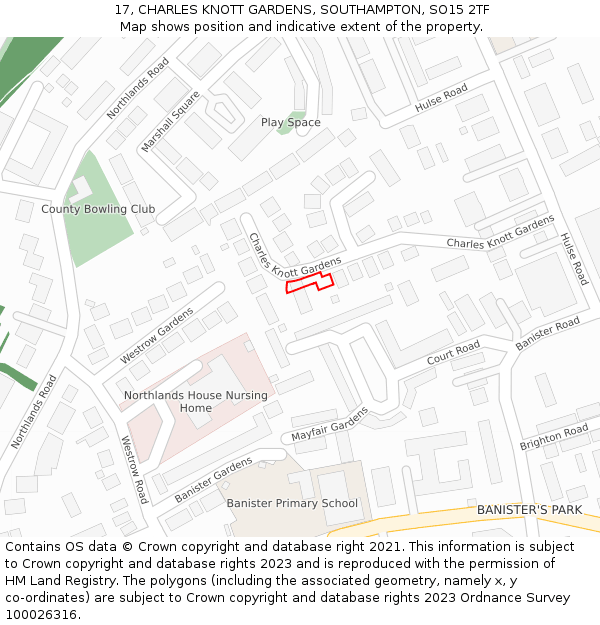 17, CHARLES KNOTT GARDENS, SOUTHAMPTON, SO15 2TF: Location map and indicative extent of plot