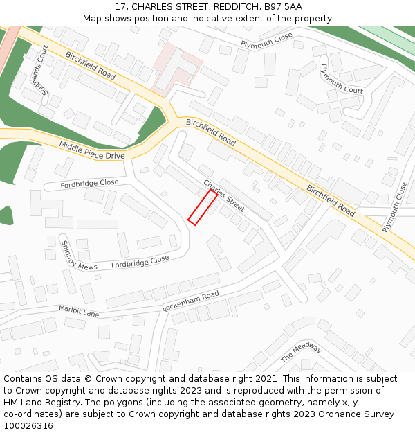 17, CHARLES STREET, REDDITCH, B97 5AA: Location map and indicative extent of plot