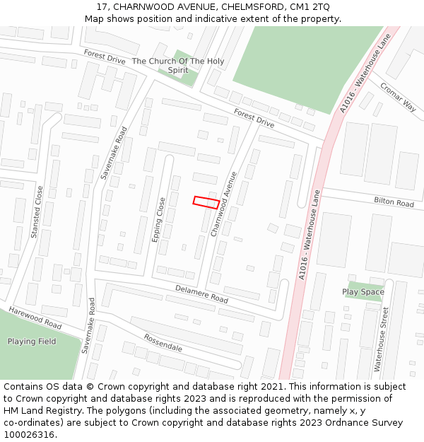 17, CHARNWOOD AVENUE, CHELMSFORD, CM1 2TQ: Location map and indicative extent of plot