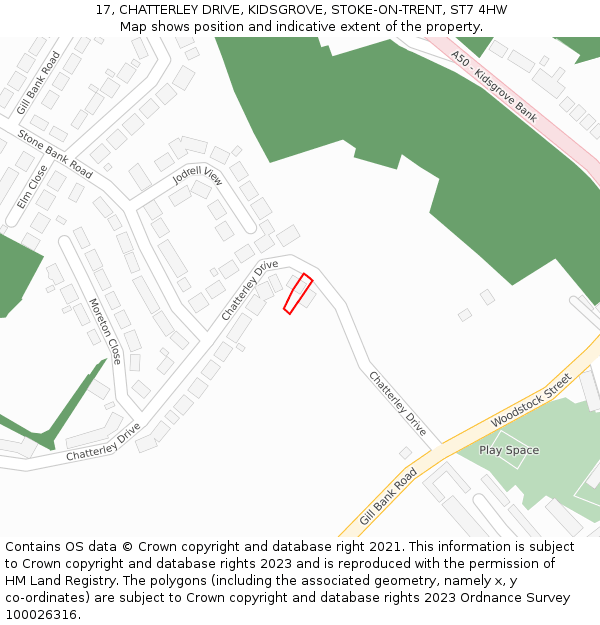 17, CHATTERLEY DRIVE, KIDSGROVE, STOKE-ON-TRENT, ST7 4HW: Location map and indicative extent of plot