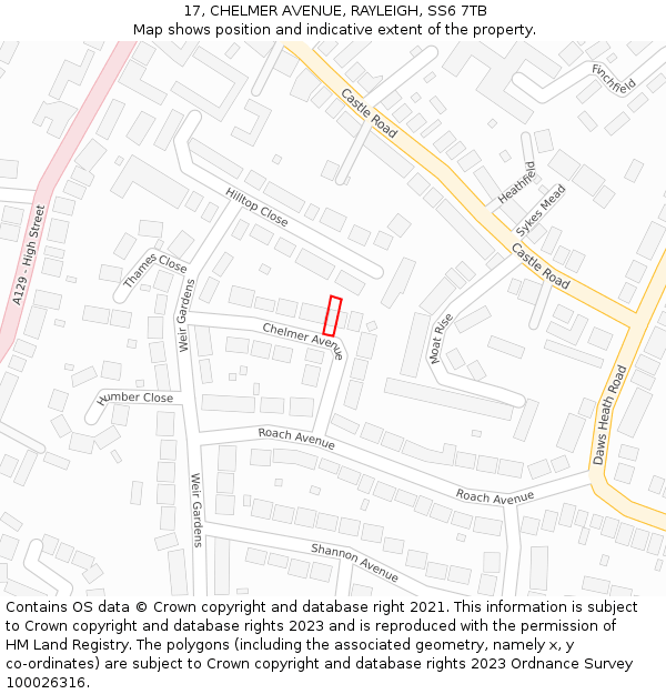 17, CHELMER AVENUE, RAYLEIGH, SS6 7TB: Location map and indicative extent of plot