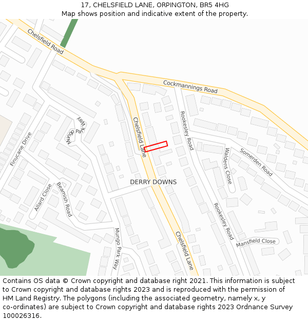 17, CHELSFIELD LANE, ORPINGTON, BR5 4HG: Location map and indicative extent of plot