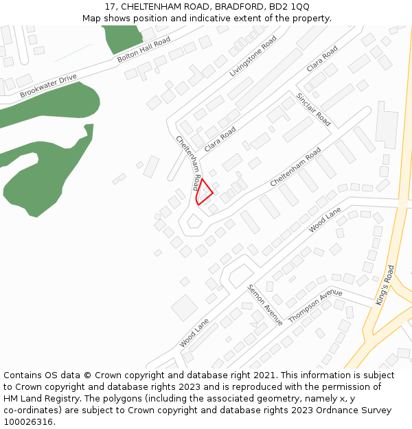17, CHELTENHAM ROAD, BRADFORD, BD2 1QQ: Location map and indicative extent of plot