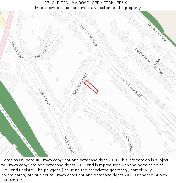 17, CHELTENHAM ROAD, ORPINGTON, BR6 9HL: Location map and indicative extent of plot