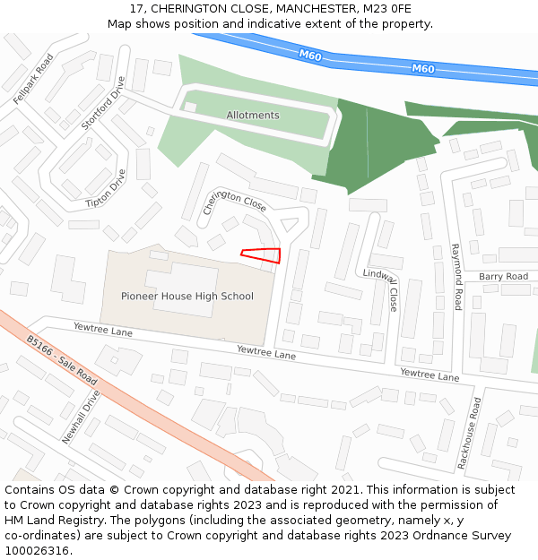 17, CHERINGTON CLOSE, MANCHESTER, M23 0FE: Location map and indicative extent of plot