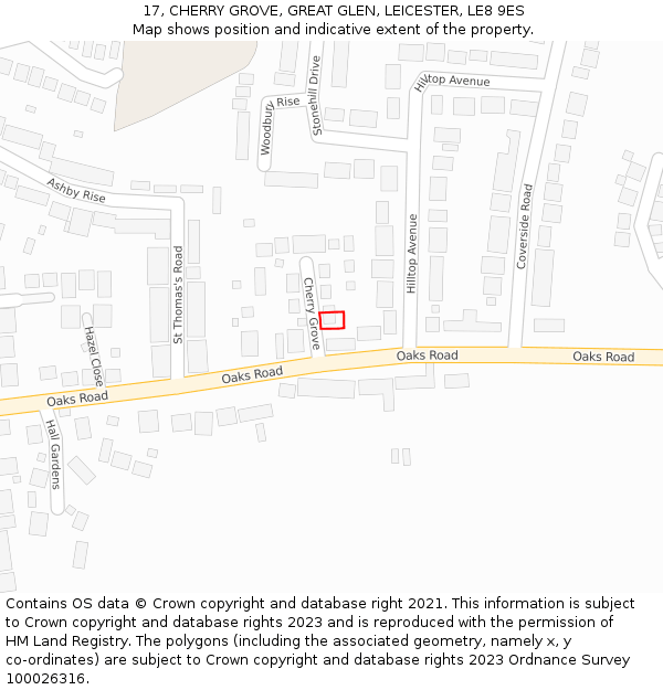 17, CHERRY GROVE, GREAT GLEN, LEICESTER, LE8 9ES: Location map and indicative extent of plot