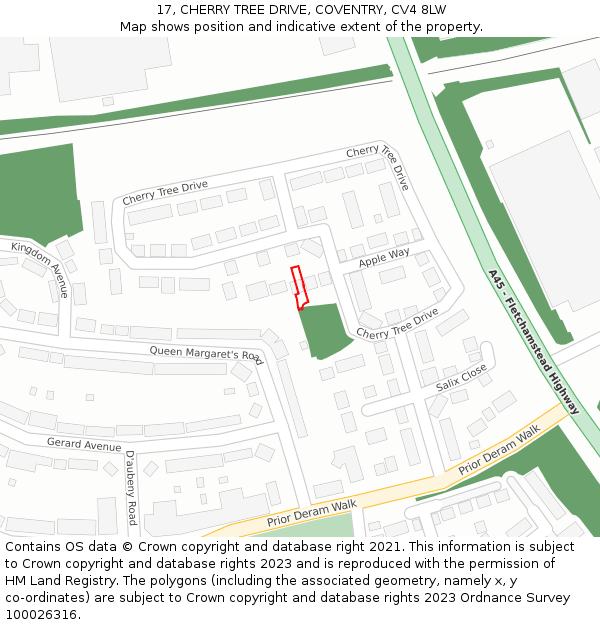 17, CHERRY TREE DRIVE, COVENTRY, CV4 8LW: Location map and indicative extent of plot