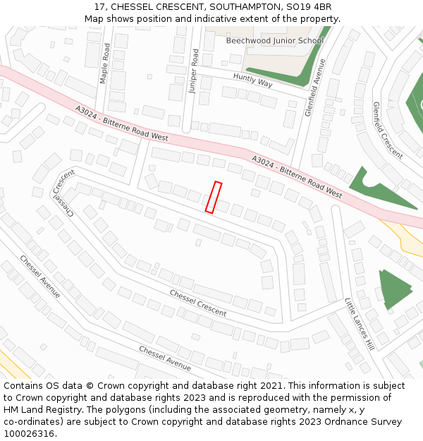 17, CHESSEL CRESCENT, SOUTHAMPTON, SO19 4BR: Location map and indicative extent of plot