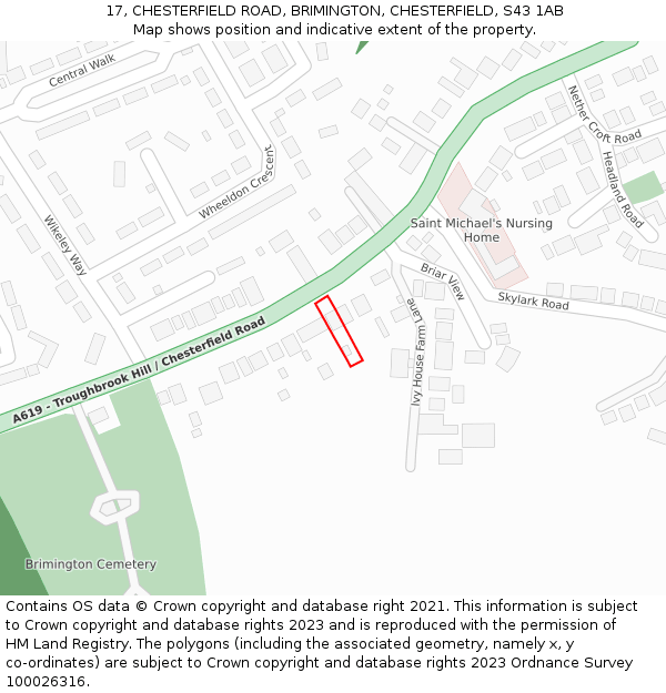 17, CHESTERFIELD ROAD, BRIMINGTON, CHESTERFIELD, S43 1AB: Location map and indicative extent of plot