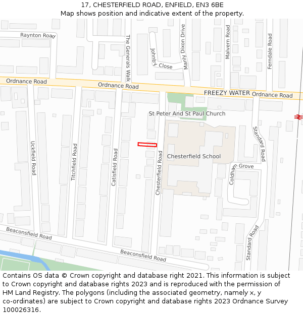 17, CHESTERFIELD ROAD, ENFIELD, EN3 6BE: Location map and indicative extent of plot