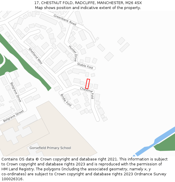 17, CHESTNUT FOLD, RADCLIFFE, MANCHESTER, M26 4SX: Location map and indicative extent of plot