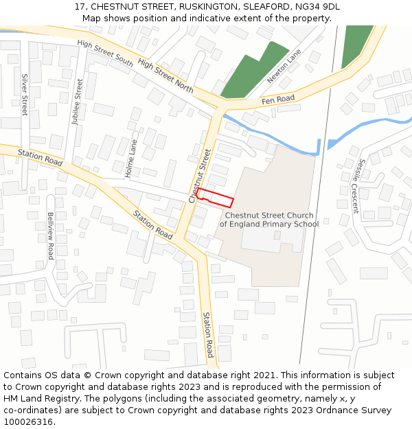 17, CHESTNUT STREET, RUSKINGTON, SLEAFORD, NG34 9DL: Location map and indicative extent of plot