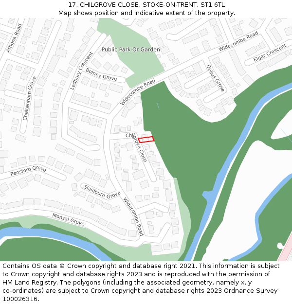17, CHILGROVE CLOSE, STOKE-ON-TRENT, ST1 6TL: Location map and indicative extent of plot