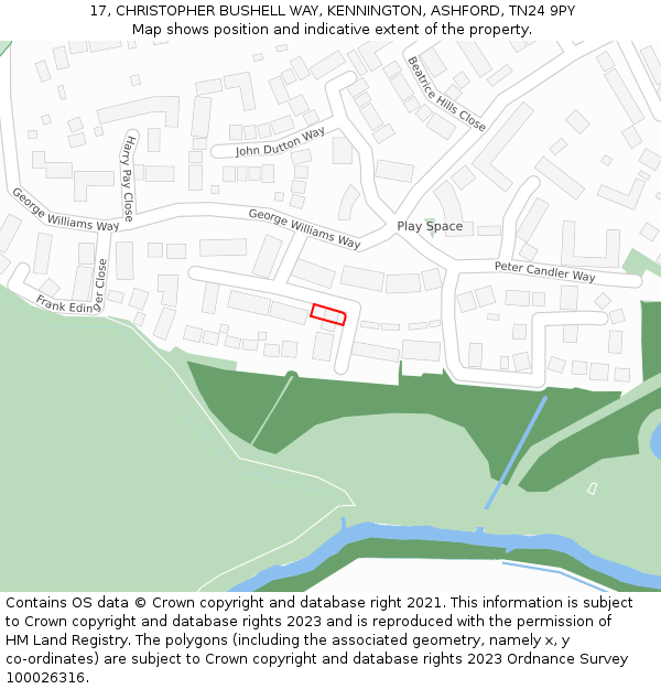 17, CHRISTOPHER BUSHELL WAY, KENNINGTON, ASHFORD, TN24 9PY: Location map and indicative extent of plot