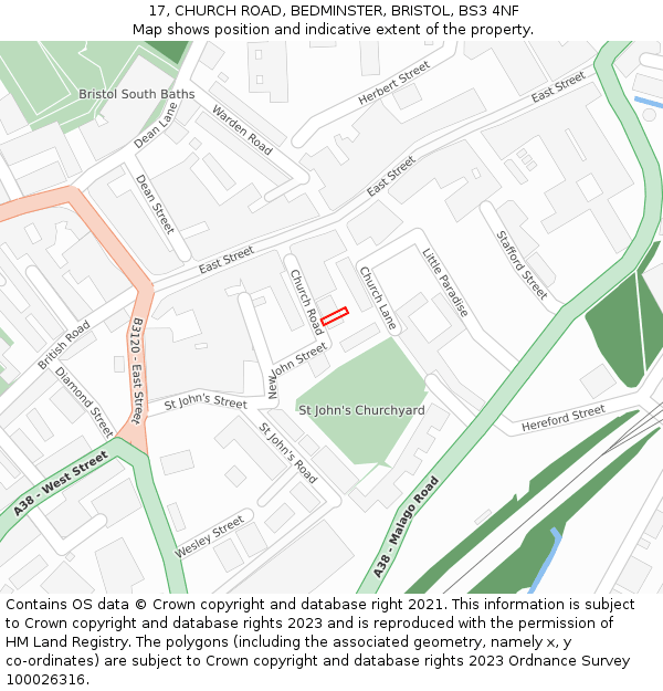 17, CHURCH ROAD, BEDMINSTER, BRISTOL, BS3 4NF: Location map and indicative extent of plot
