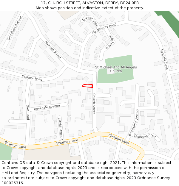 17, CHURCH STREET, ALVASTON, DERBY, DE24 0PR: Location map and indicative extent of plot