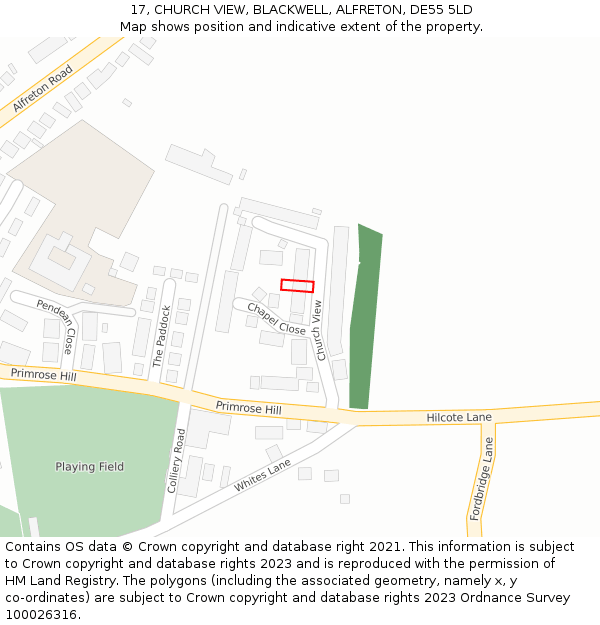 17, CHURCH VIEW, BLACKWELL, ALFRETON, DE55 5LD: Location map and indicative extent of plot