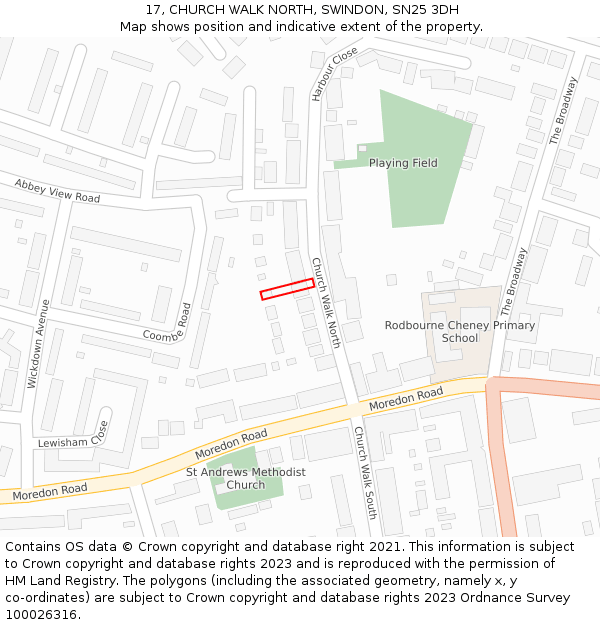 17, CHURCH WALK NORTH, SWINDON, SN25 3DH: Location map and indicative extent of plot