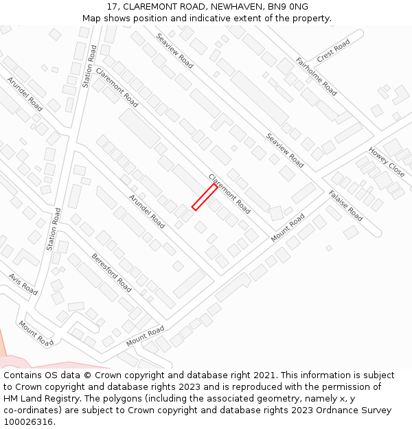 17, CLAREMONT ROAD, NEWHAVEN, BN9 0NG: Location map and indicative extent of plot