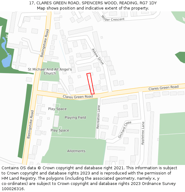 17, CLARES GREEN ROAD, SPENCERS WOOD, READING, RG7 1DY: Location map and indicative extent of plot