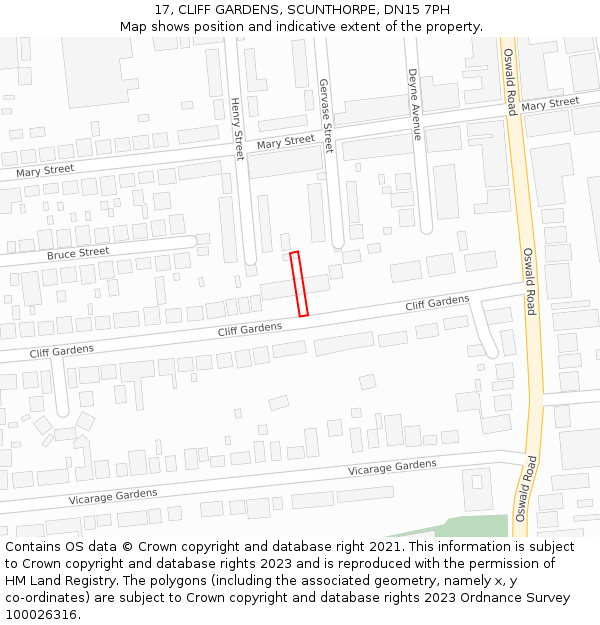 17, CLIFF GARDENS, SCUNTHORPE, DN15 7PH: Location map and indicative extent of plot
