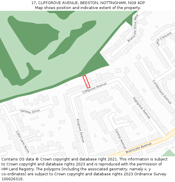 17, CLIFFGROVE AVENUE, BEESTON, NOTTINGHAM, NG9 4DP: Location map and indicative extent of plot