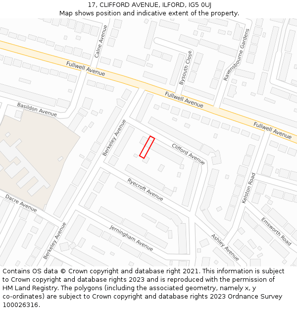 17, CLIFFORD AVENUE, ILFORD, IG5 0UJ: Location map and indicative extent of plot