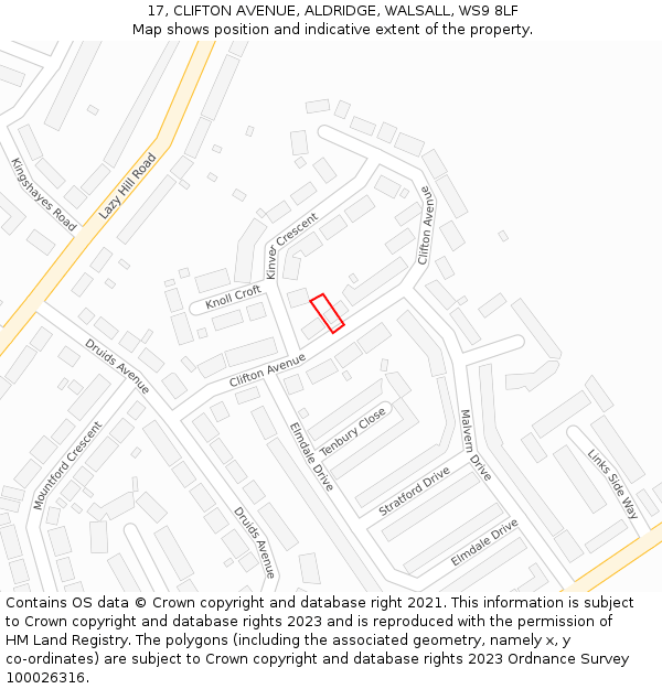 17, CLIFTON AVENUE, ALDRIDGE, WALSALL, WS9 8LF: Location map and indicative extent of plot